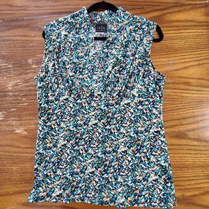 JKLA California Sleeveless Empire Crossover Top Sz XL Turquoise Gold Brown